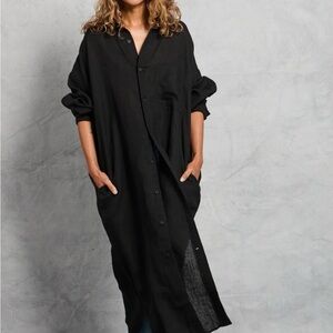 Mamene Florence Shirt Dress In Linen - Black